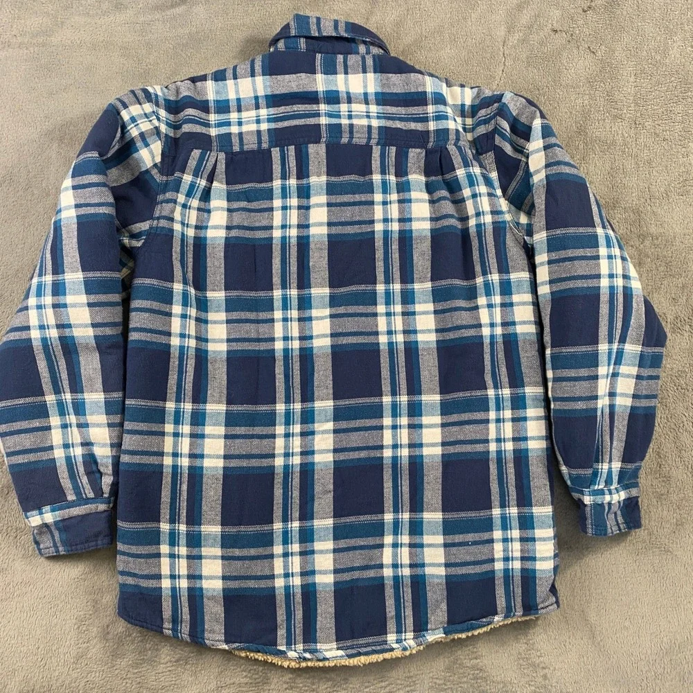 Wrangler Shirt Jacket Mens Small Blue Plaid Sherpa Lined Flannel Shacket HSP3SVB